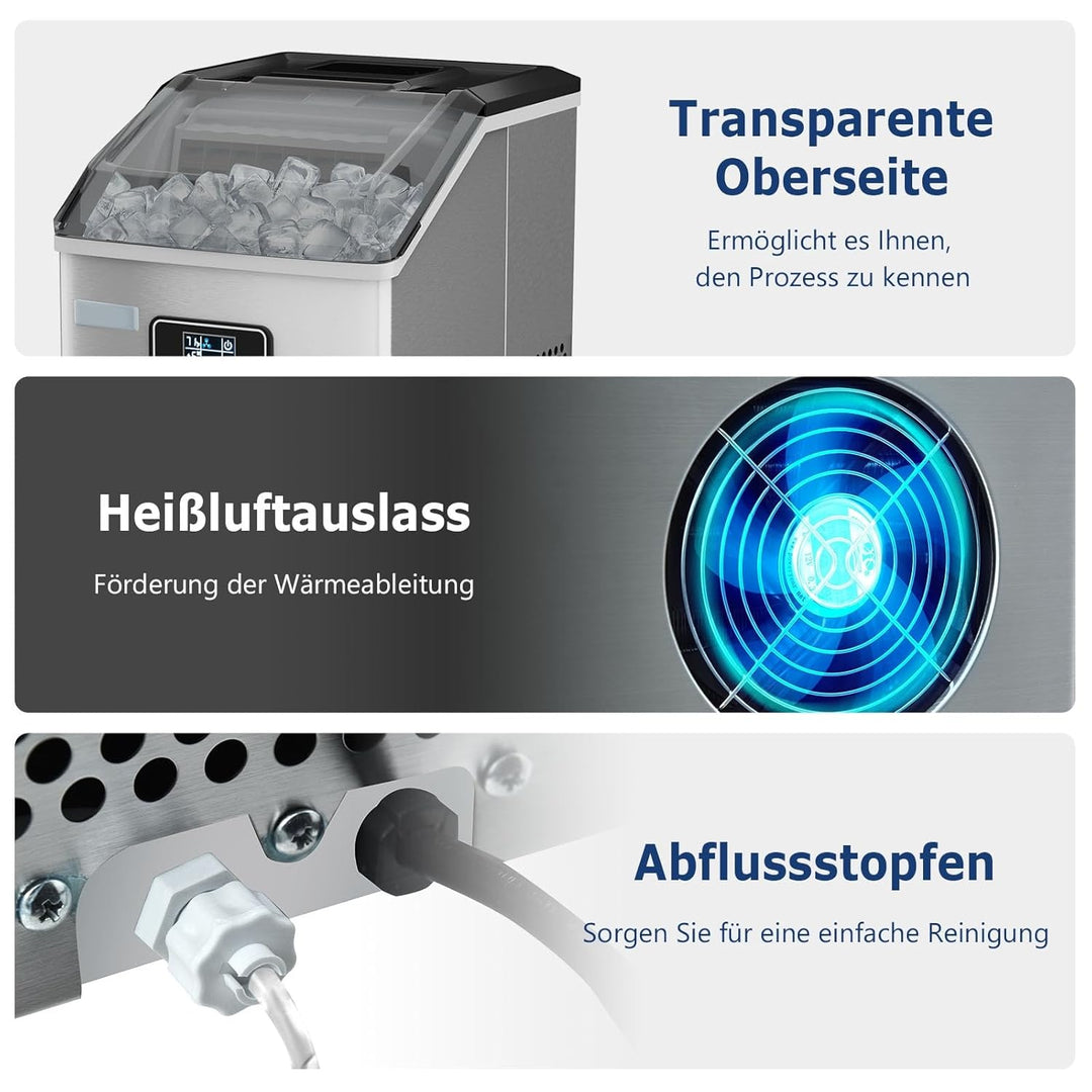RELAX4LIFE Eiswürfelmaschine, Eiswürfelbereiter 24 Eiswürfel in 15 min, 22kg/24h, 2,4L Wassertank, I