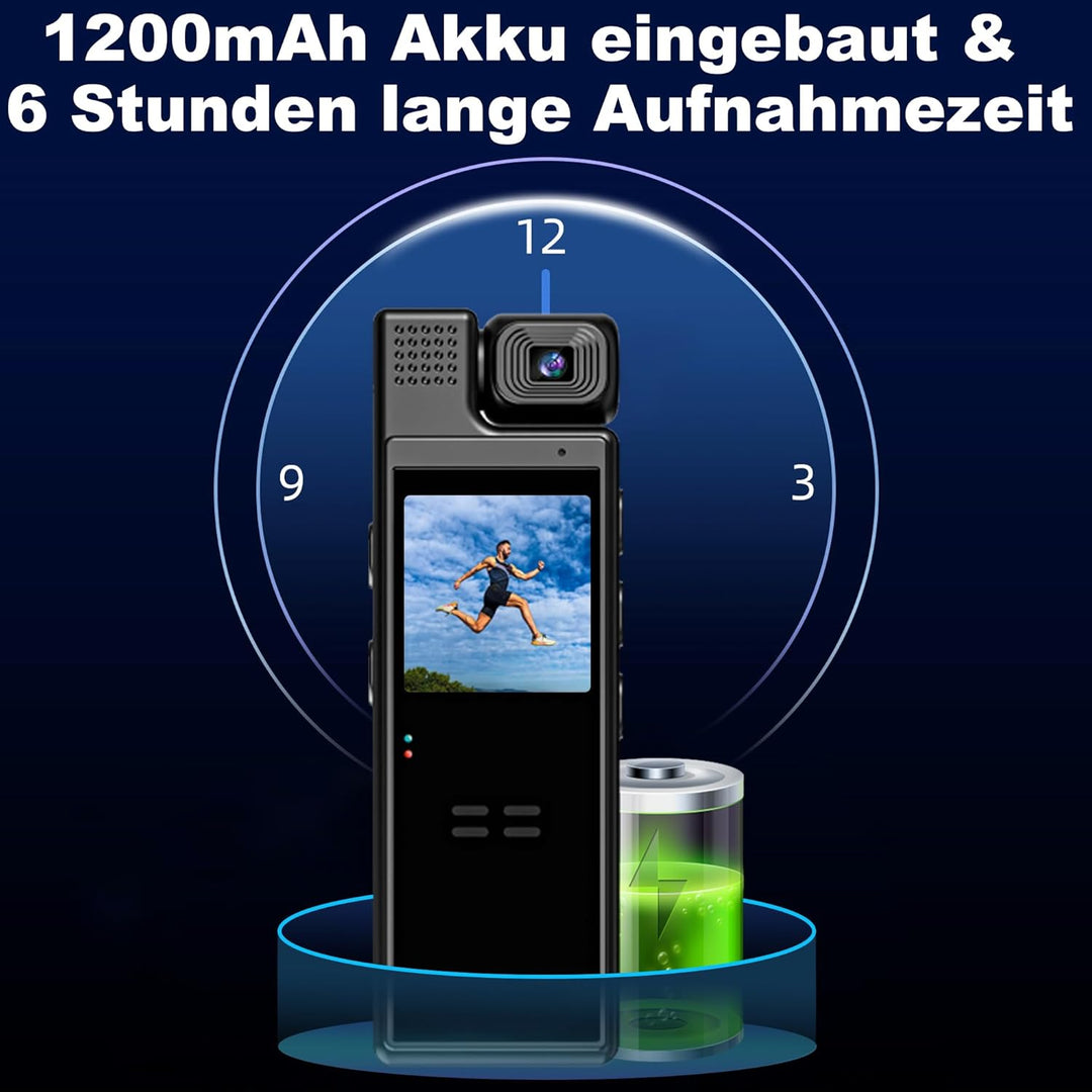 KAMREA HD 1080P Mini Körperkamera Mini Body Camera 180° drehbares Objektiv Bewegungserkennung 6 Stun