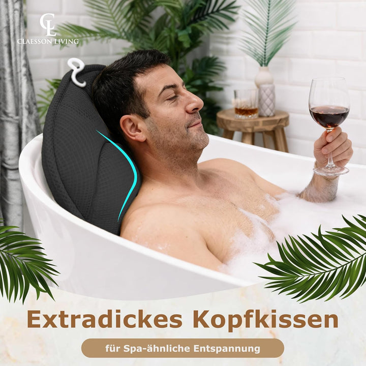 Badewannenkissen Ganzkörper Badekissen (152x56cm) - Badewannenmatte mit Kopfstütze (11cm) unterstütz