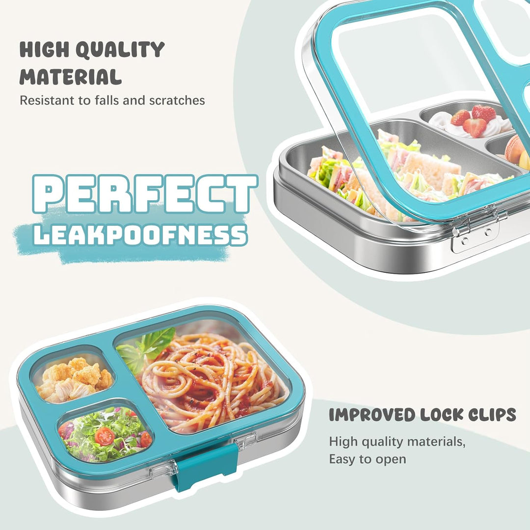 VITONIS Edelstahl Brotdose Lunchbox mit 3 Fächern, Bento Lunch Box Kinder Auslaufsicher BPA frei, Sp