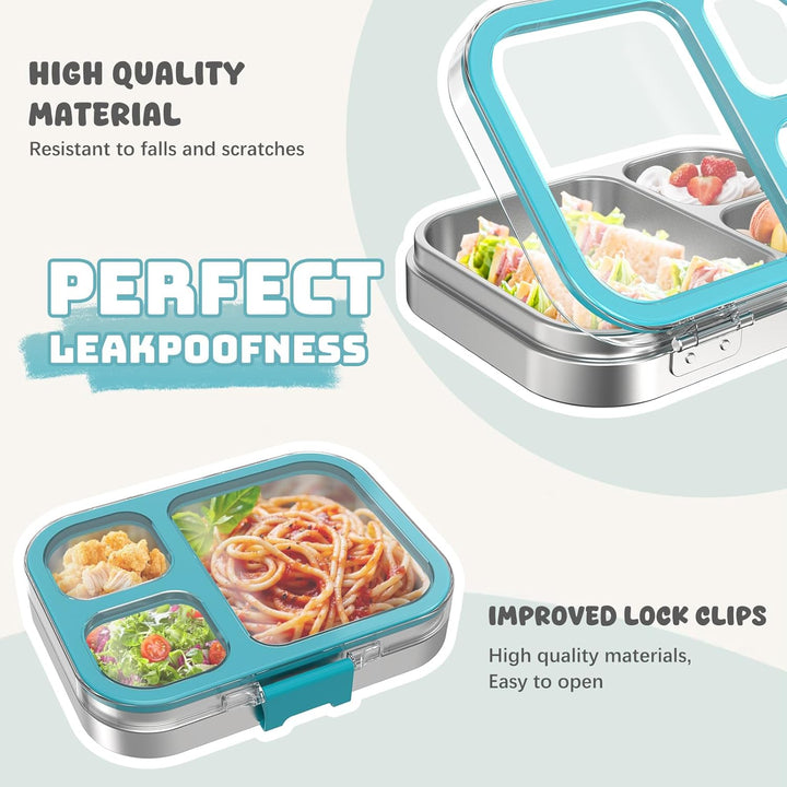 VITONIS Edelstahl Brotdose Lunchbox mit 3 Fächern, Bento Lunch Box Kinder Auslaufsicher BPA frei, Sp