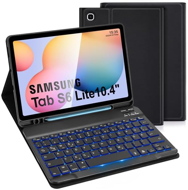 SOPPY Samsung Galaxy Tab S6 Lite Hülle mit Tastatur, Kabellose 7-Farbige Beleuchtung Tastatur Hülle