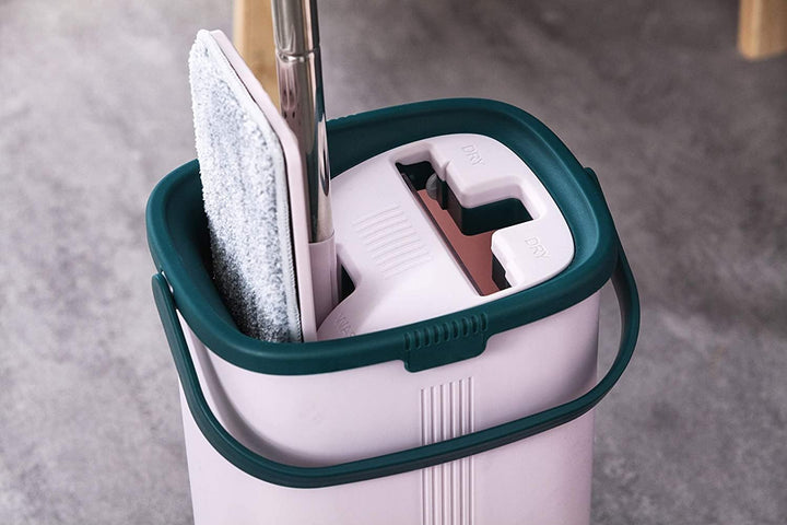 York - Mopp Flach | Ausgedrückt mit Eimer | Handy von York | Rosa-grün | Standard | 3-Austauschbarer