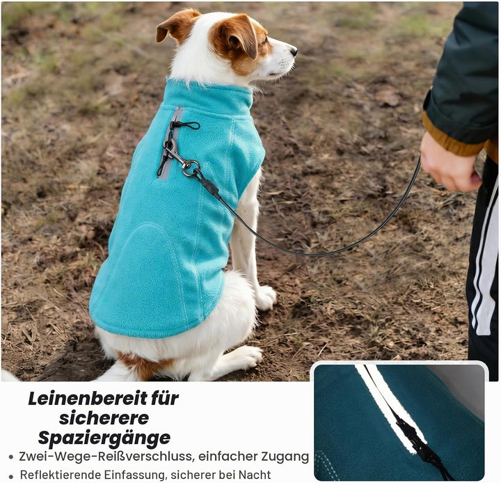 VIVAGLORY Wintermantel Hund Cozywrap Hundemantel Fleecemantel, XS, Türkis | Reflektierend &amp; Softshel
