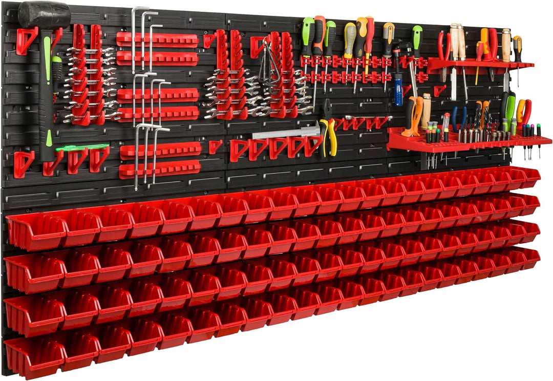 Lagersystem Werkstattregal | 172 x 78 cm | 88 stck. Box | Wandregal mit Werkzeughalterungen und Stap