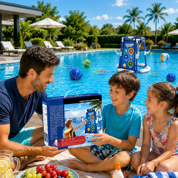 Ronronner 3-in-1 Pool Basketballkorb für Den Pool, Pool Spielzeug mit Sticky Ball Toss & Ring Toss,
