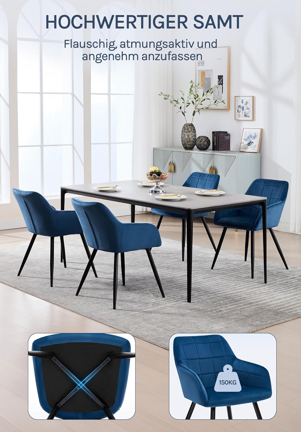 WOLTU Esszimmerstühle 2er Set Esszimmerstuhl Küchenstuhl Polsterstuhl Design Stuhl mit Armlehnen, mi