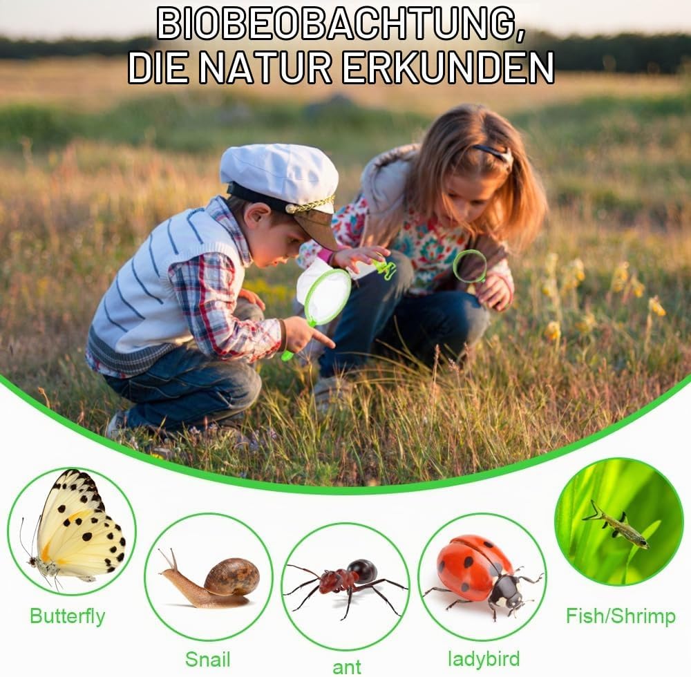 11 Stück Forscherset Outdoor Spielzeug Set, mit Insektenfänger, Becherlupe, Mikroskop, Pinzette, Kor