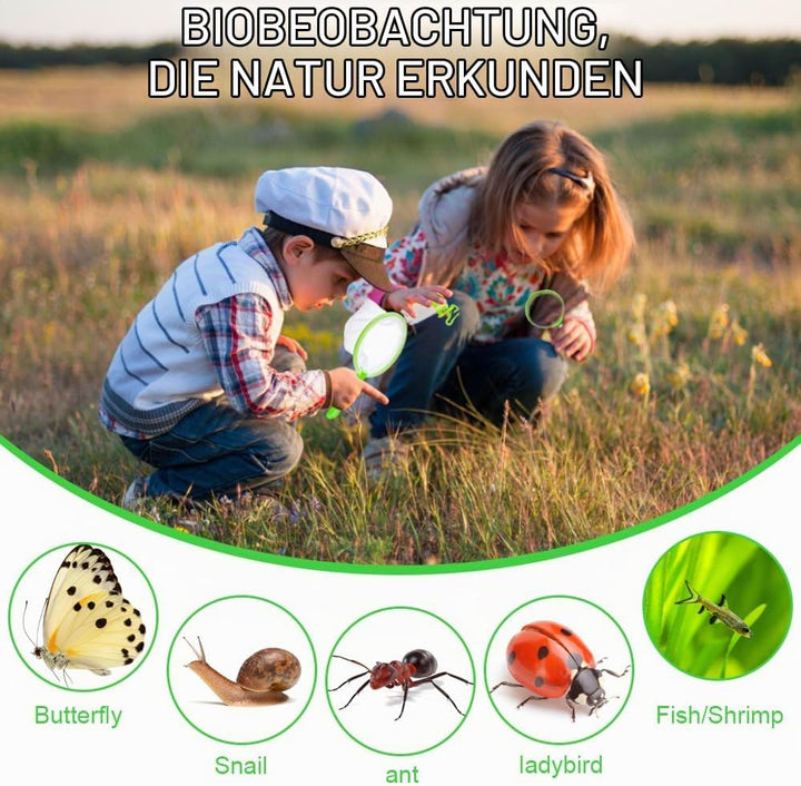 11 Stück Forscherset Outdoor Spielzeug Set, mit Insektenfänger, Becherlupe, Mikroskop, Pinzette, Kor