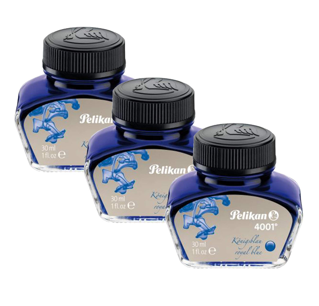 Pelikan 301010 Tintenglas Tinte 4001, 30 ml, 1 Stück, königsblau (königsblau | 3er Pack) 3x 30ml ble