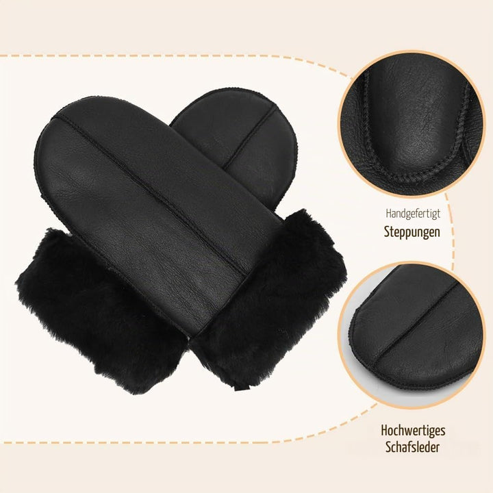 MGGMOKAY Damen Lammfell Shearling Fäustlinge Warme Winter Lederhandschuhe XS Schwarz, XS Schwarz