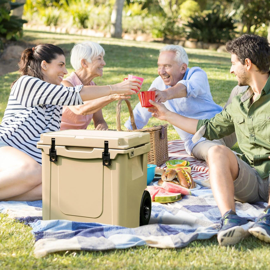 GOPLUS Kühlbox 43L, Isolierbox tragbar mit Rollen & Alu Griff, grosse Thermobox Coolbox ohne Strom f