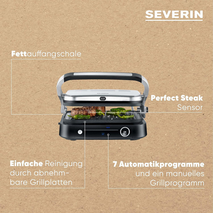 SEVERIN SEVINI PRO Kontaktgrill für Sandwiches, Steak und als Panini Grill, antihaftbeschichteter Sa