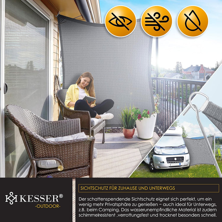 KESSER® Sonnensegel Sonnenschutz Windschutz | HDPE Gewebe | wasserabweisend & windabweisend | Rechte