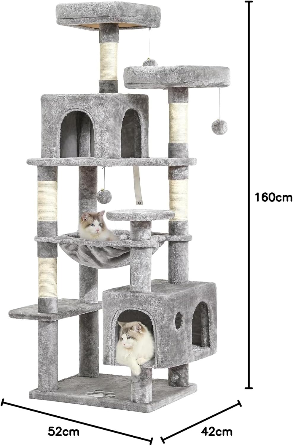 MSmask Kratzbaum gross, L Katzenbaum Stabil, Katzenkratzbaum mit 2 Plattformen, 2 Katzenhöhlen, Häng