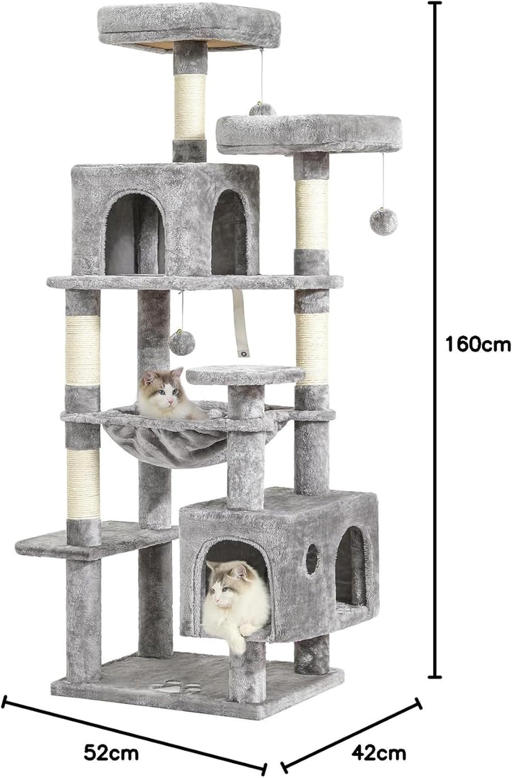 MSmask Kratzbaum gross, L Katzenbaum Stabil, Katzenkratzbaum mit 2 Plattformen, 2 Katzenhöhlen, Häng