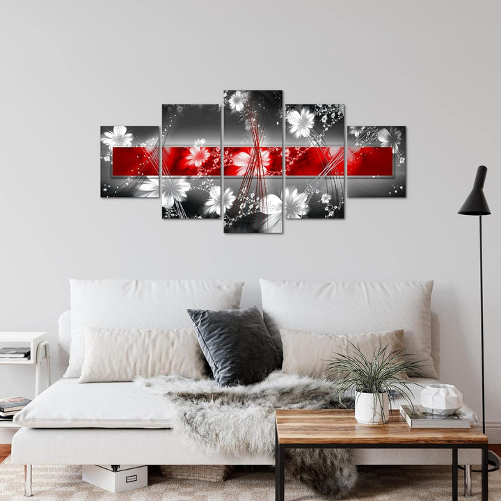 Runa Art Wandbilder Abstrakt Blumen 5 Teilig Bild auf Vlies Leinwand Deko Wohnzimmer Ornamente Grau