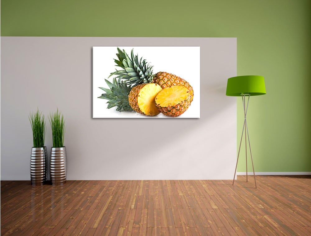 Pixxprint Frische Ananas, Format: 100x70 auf Leinwand, XXL riesige Bilder fertig gerahmt mit Keilrah