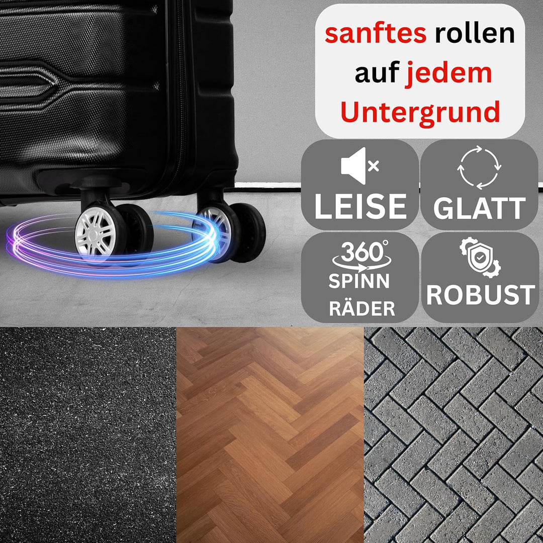 NOWI Handgepäck Koffer leicht – 40L Volumen – 8 Rollen 360° drehbar – Leichter ABS Koffer mit Zahlen