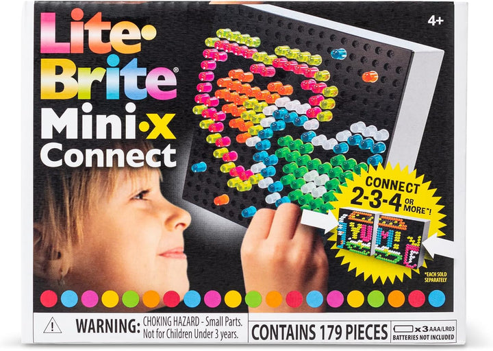 Basic Fun 02322 Lite Brite Mini-X Connect, beleuchtetes Zeichenbrett, Mini-LED-Zeichenbrett mit Farb
