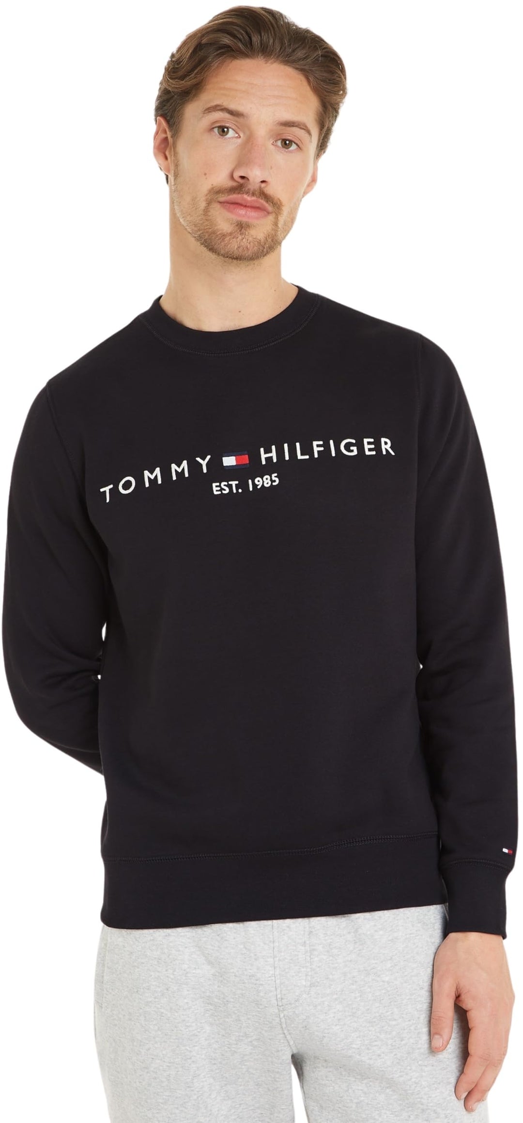Tommy Hilfiger Herren Sweatshirt Logo Rundhalsausschnitt XS Black (Black), XS Black (Black)
