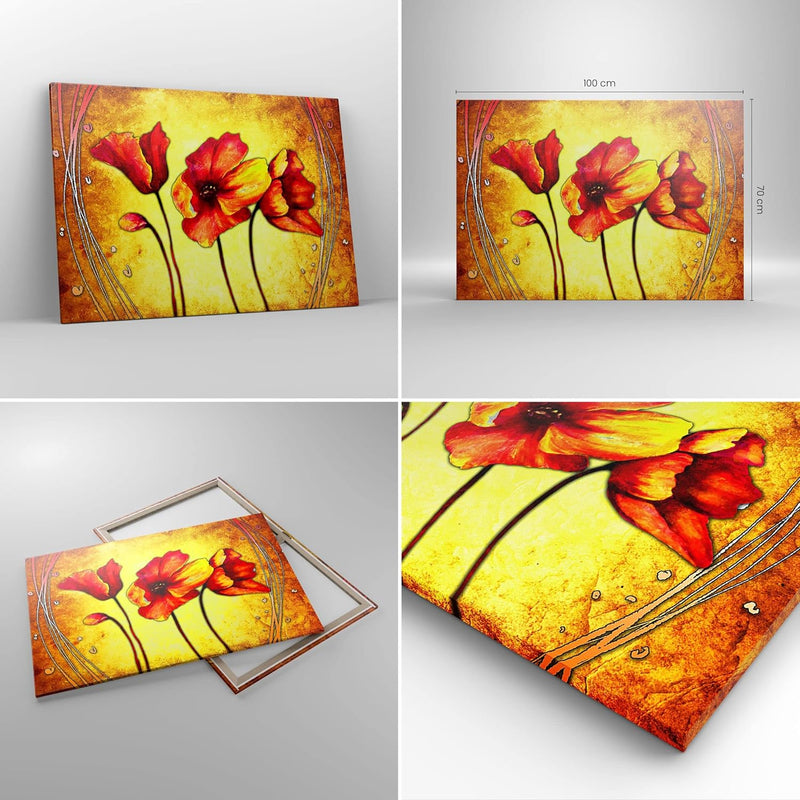 Bilder auf Leinwand 100x70cm Leinwandbild Blumen Schilder Stiel Linien Gross Wanddeko Bild Schlafzim