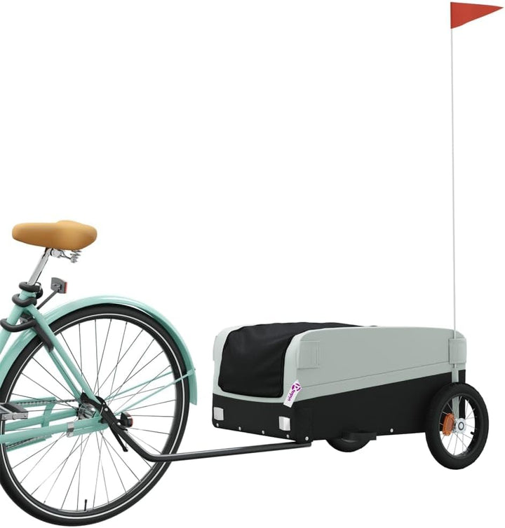 Fahrradanhänger Schwarz und Grün Lasten Cargo Trailer mit Deichsel und Sicherheitsflagge, klappbar,