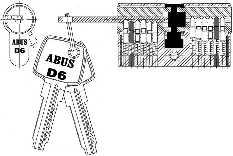 ABUS Türzylinder D6N - Schliesszylinder für Wohnungstüren, vernickelt, 30x70 mm - 33939 30x70 mm Ver