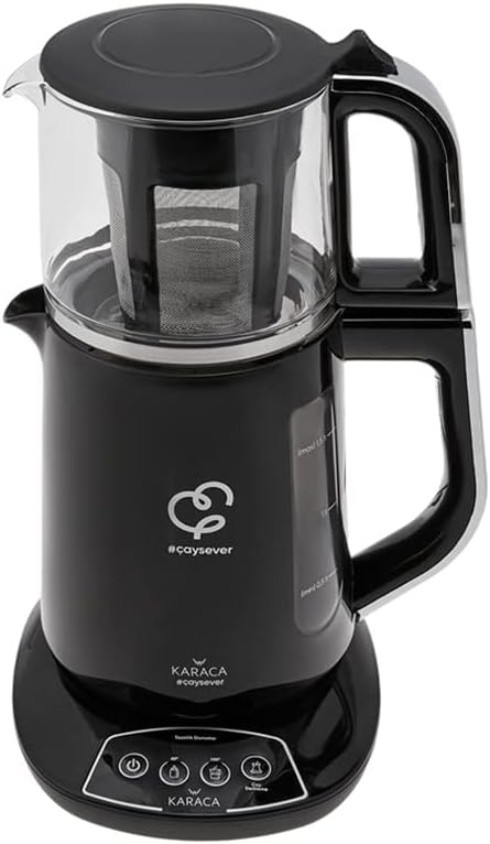 Karaca Caysever Teekanne Sprechende Teemaschine Chrome, 1.5 LT Wassertank, 0.8 LT Glaskanne, Türkisc