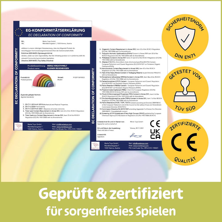 Merle Toys® Regenbogen Holz Spielzeug - Holzregenbogen Kinder ab 1 Jahr, Holz Regenbogen Montessori