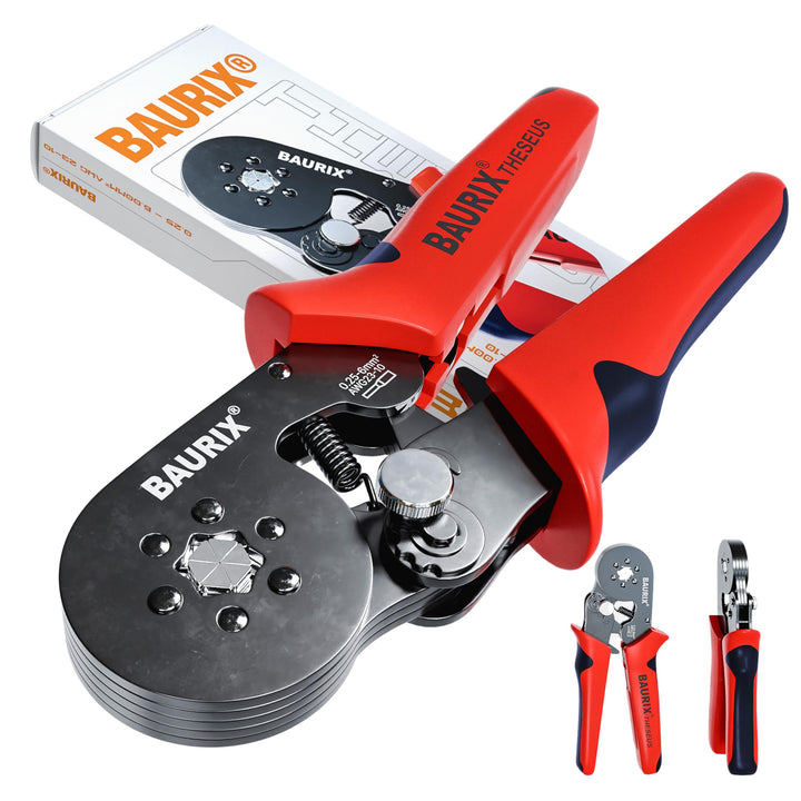 BAURIX® Sechskant Crimpzange I [Für 0,25-6mm²] Aderendhülsenzange selbsteinstellend I Krimpzange I C