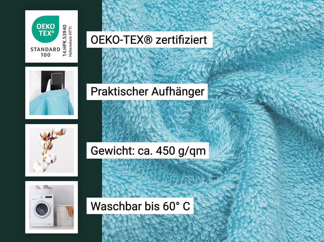 ZOLLNER 10er Set Handtücher, kleine Duschtücher, 50x100 cm, Baumwolle, Aqua Aqua 10er set, Aqua 10er