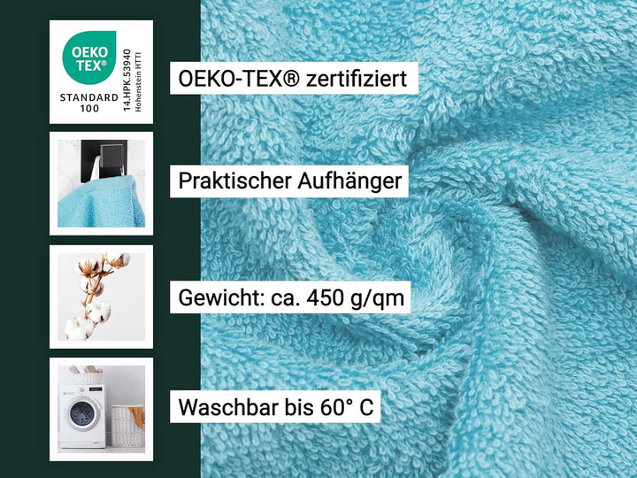 ZOLLNER 10er Set Handtücher, kleine Duschtücher, 50x100 cm, Baumwolle, Aqua Aqua 10er set, Aqua 10er