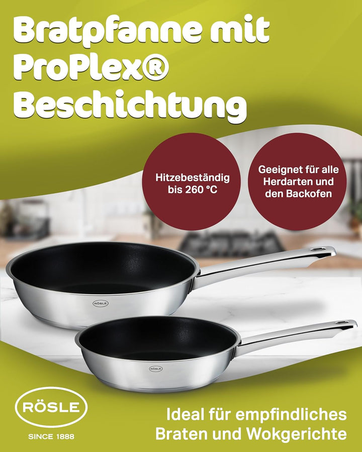 RÖSLE Moments Pfannenset 2-tlg 20/28 cm – Hochwertige Bratpfanne Edelstahl antihaft beschichtet, kra