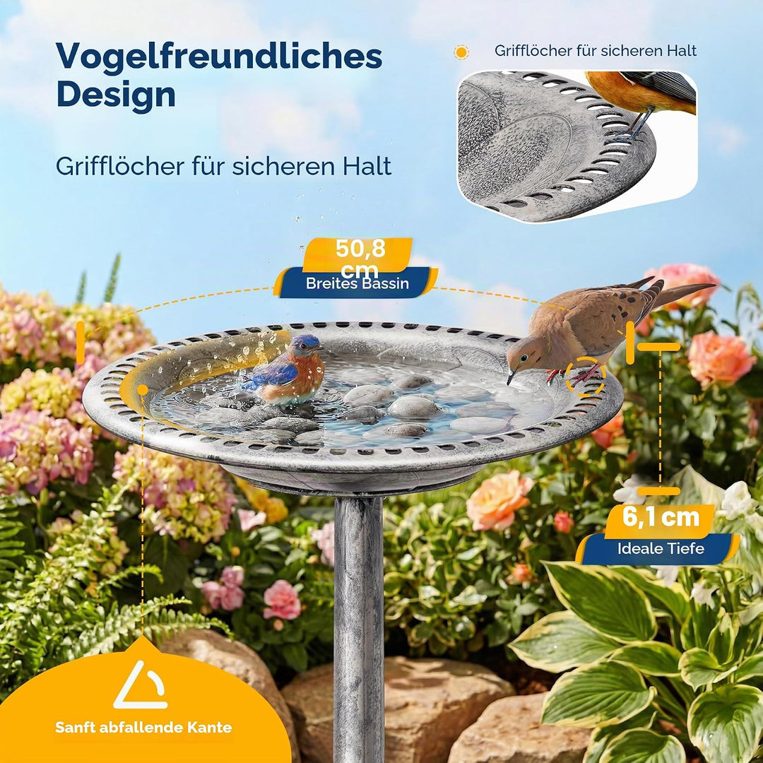 VIVOHOME Vogeltränke 71cm hoch Polyresin leicht antike Optik für Aussenbereich Grau, Grau