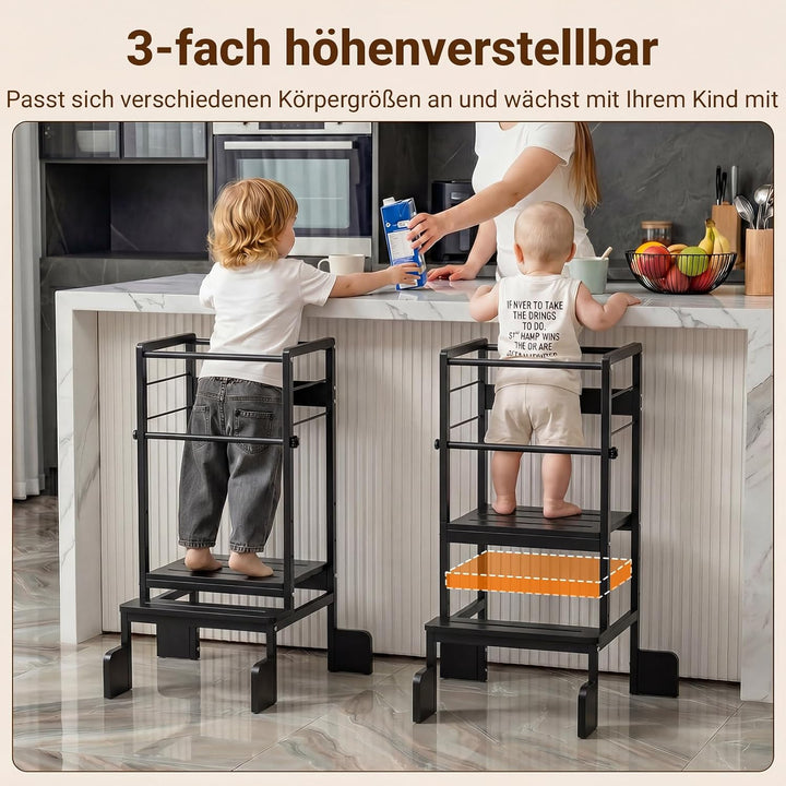 COSYLAND Lernturm ab 1 Jahr Montessori Learning Tower Stahl Stabil, Schwarz | Stabiler Toddler Tower