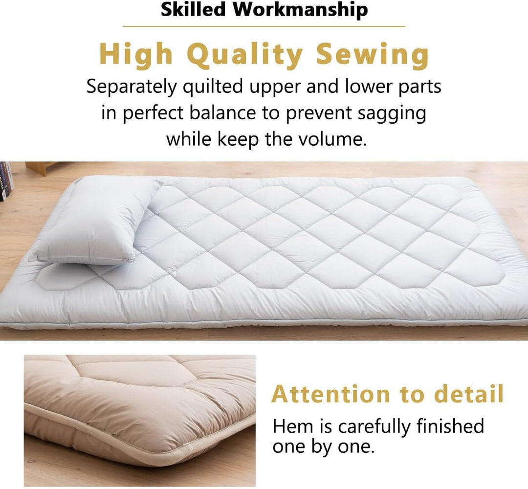 EMOOR Japanische Futon Matratze Anti-Absacken 90 x 200 cm Hergestellt in Japan Baumwolle Chip-Schaum