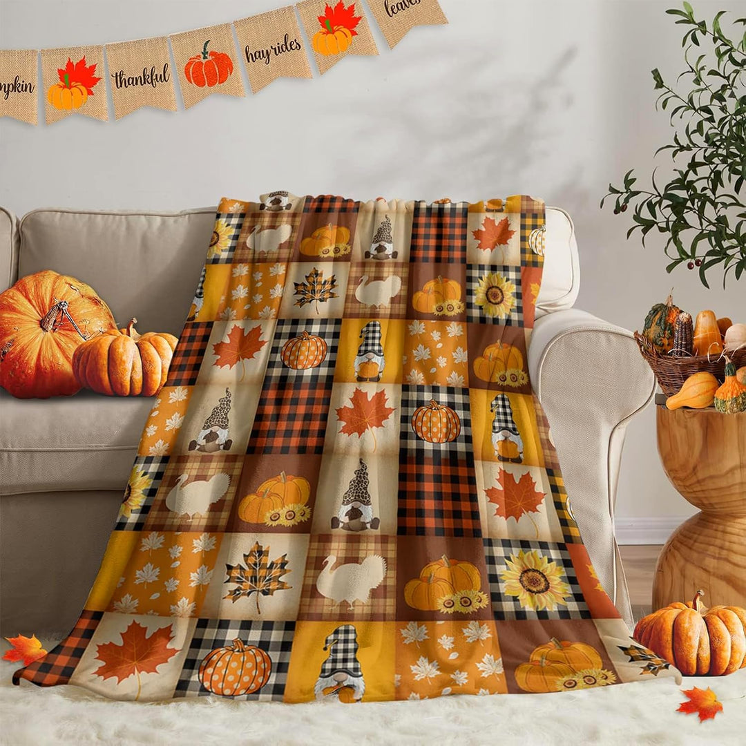 Halloween Kürbis Decke 130 x 150 cm Flanell Herbst Kürbis Geschenk Thanksgiving Geschenk Fleece Herb