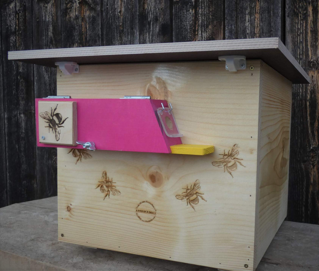 Profi XXXL Hummelkasten mit Wachsmottensperre und Zufütterung, 2X Sichtfenster und Nistmaterial gefl