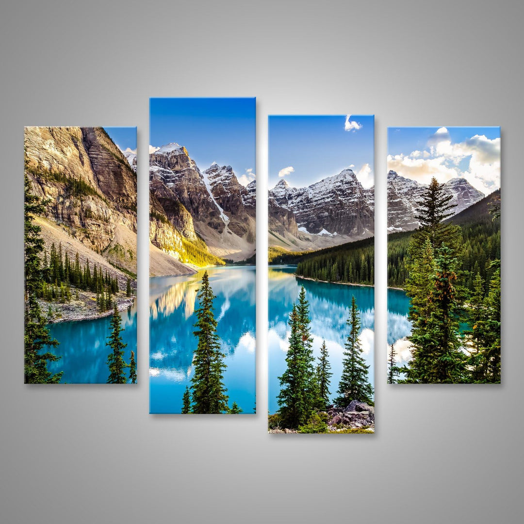 islandburner Bild auf Leinwand Landschaft Sonnenuntergang Blick Auf Morain See Und Gebirge Alberta K