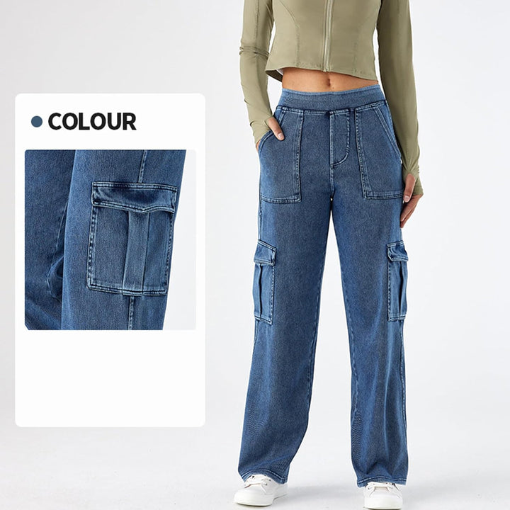 Wide Leg Jeans Damen Cargohose Sommerhosen Leicht Stretch Latzhose Bequeme High Waist Weites Bein Ba