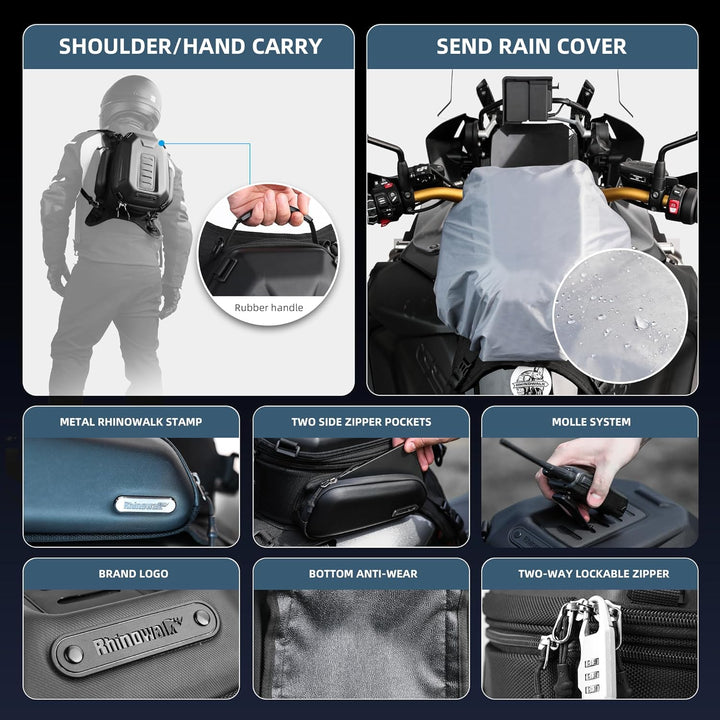 Rhinowalk Motorrad Tankrucksack Tanktasche Hartschale Wasserdicht Erweiterbar 15-18L Motorrad Sitz A