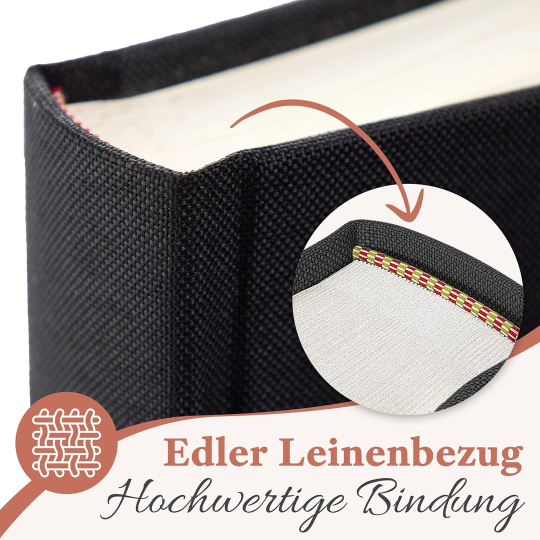 Fotoalbum zum Einkleben - Platz für 150 Fotos - echtes Leinen - Fotobuch 21 x 28 cm in Schwarz - 50
