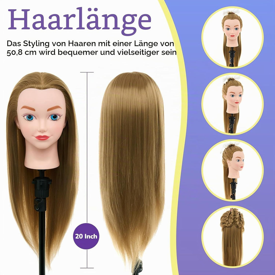 Neverland 20" Übungskopf Frisierkopf Friseur 100% Synthetisches Haar Perückenkopf Puppenkopf Trainin