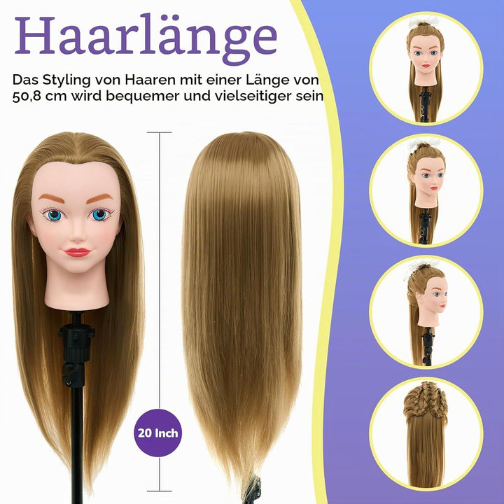 Neverland 20" Übungskopf Frisierkopf Friseur 100% Synthetisches Haar Perückenkopf Puppenkopf Trainin