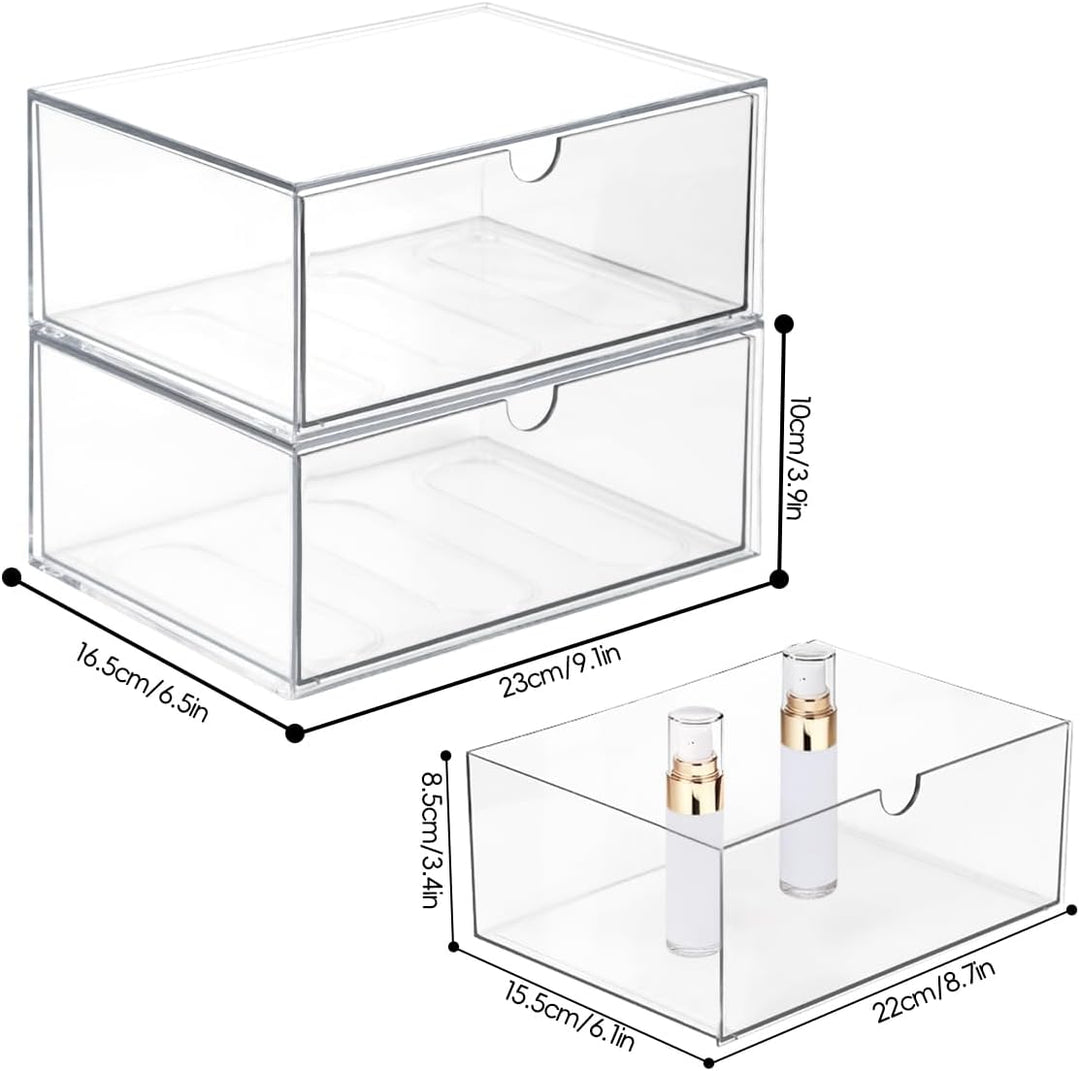 2 Stück Stapelbarer Kosmetik Organizer, TIE-DailyNec Transparenter Acryl Make Up Organizer, Schreibt