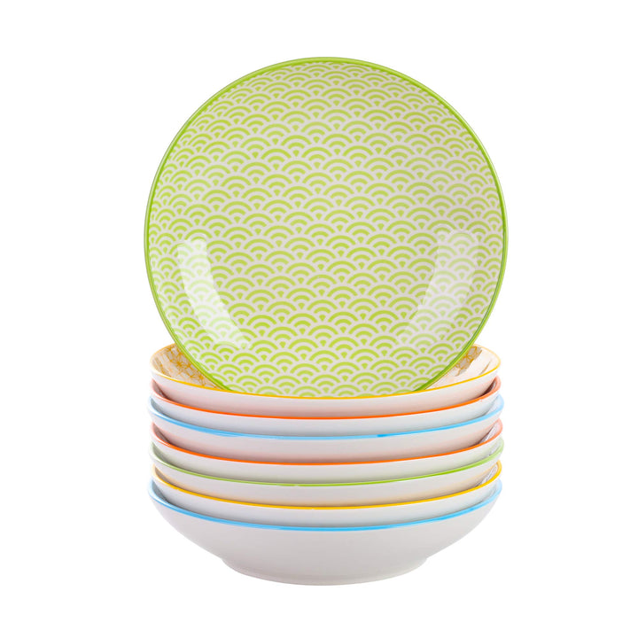 vancasso Natsuki 8 tlg. Porzellan Suppenteller, Ø 21,5 cm Tiefteller Set,700ml Mehrfarbig 8 Stück Na