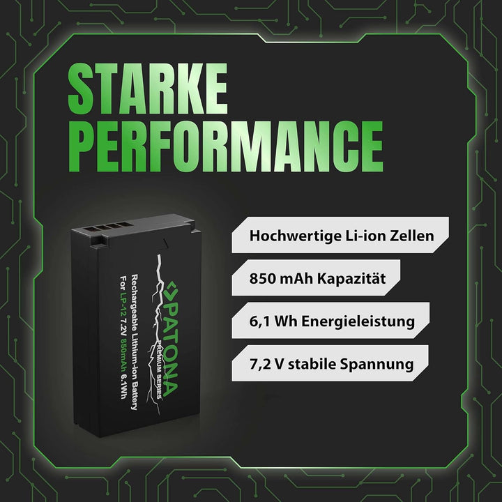 PATONA 2X Premium Akku Ersatz für Canon LP-E12 LPE12 Battery Pack 850mAh | Ersatzakku für EOS 100D R