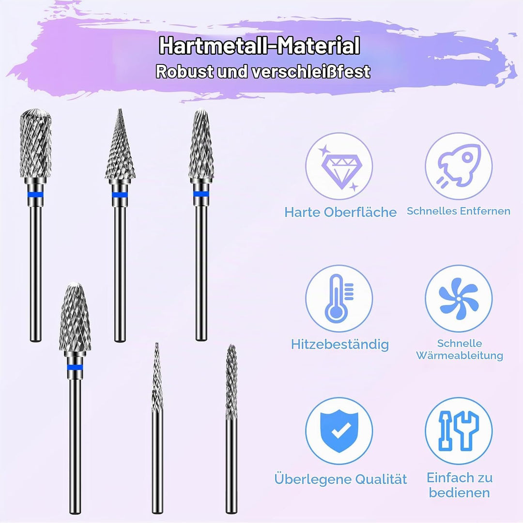 CGBE Nagelfräser Aufsätze Bits für Nagelfräser: 6 Stück Fräser Bits Schleifköpfe Hartmetall Maschine