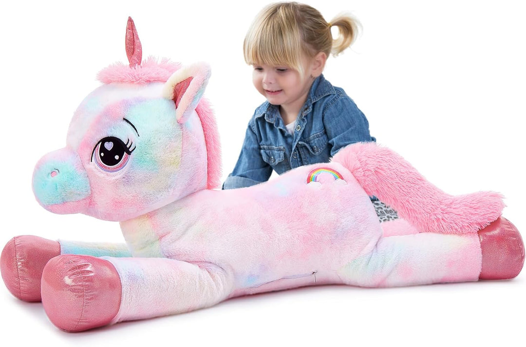 MorisMos riesen Einhorn Kuscheltier XXL,110cm Pink Rosa gross Einhorn plüschtier Stofftier, Geburtst